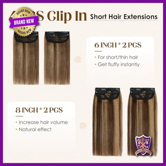 Human Hair Clip-In Extensions, 4 Pieces, Straight, Adds Volume main image 5